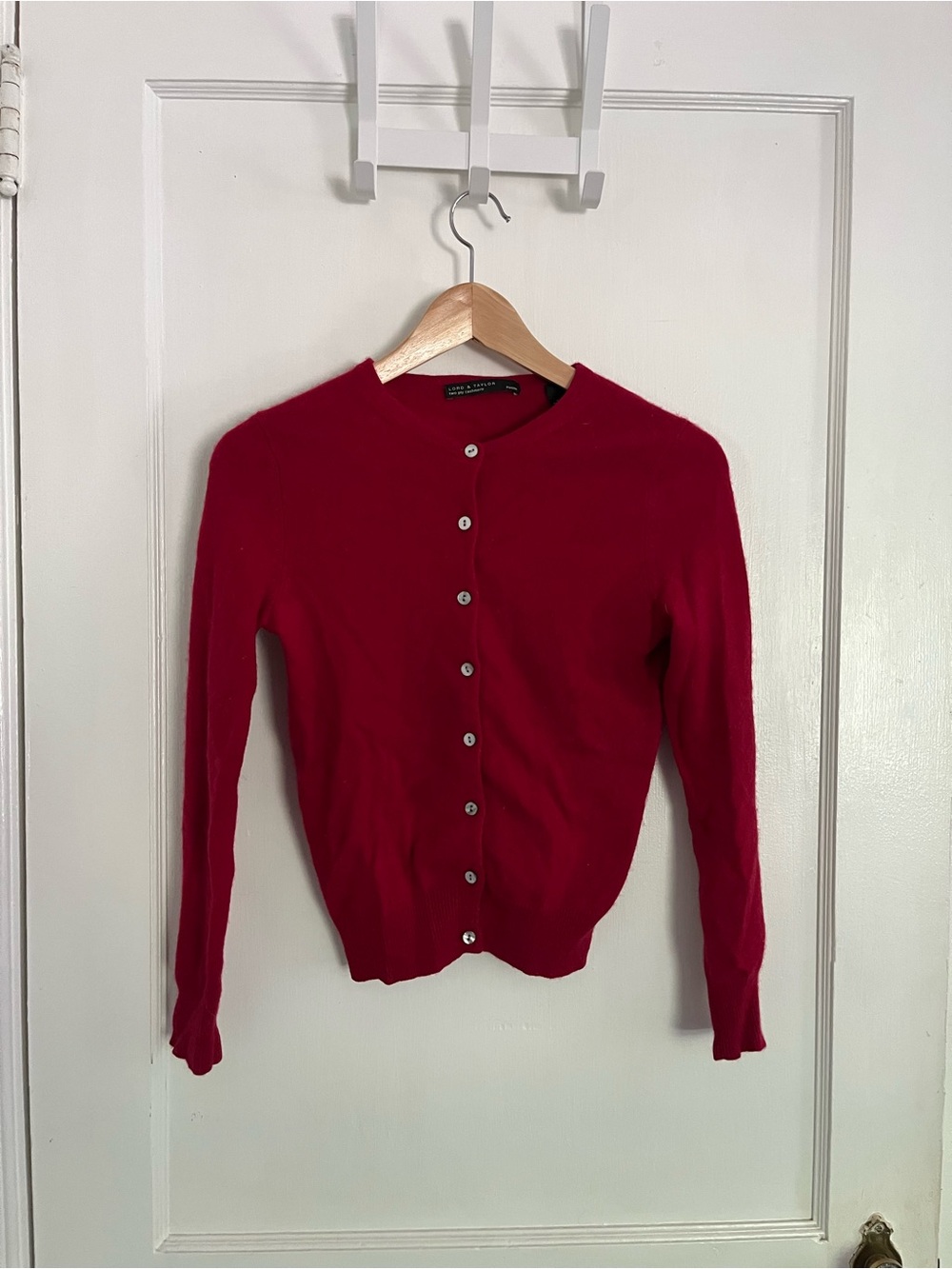 Lord & Taylor Women's Ruby Red 100% Cashmere Button-Front Cardigan